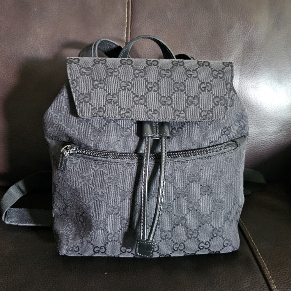 Authentic Gucci Monogram Mini Backpack Black Canvas GG logo